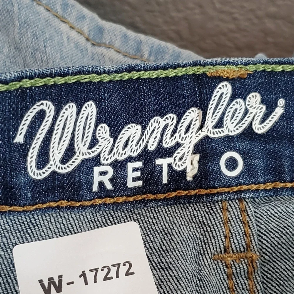 Wrangler Men Jeans Blue Denim Retro Slim Straight Western 32